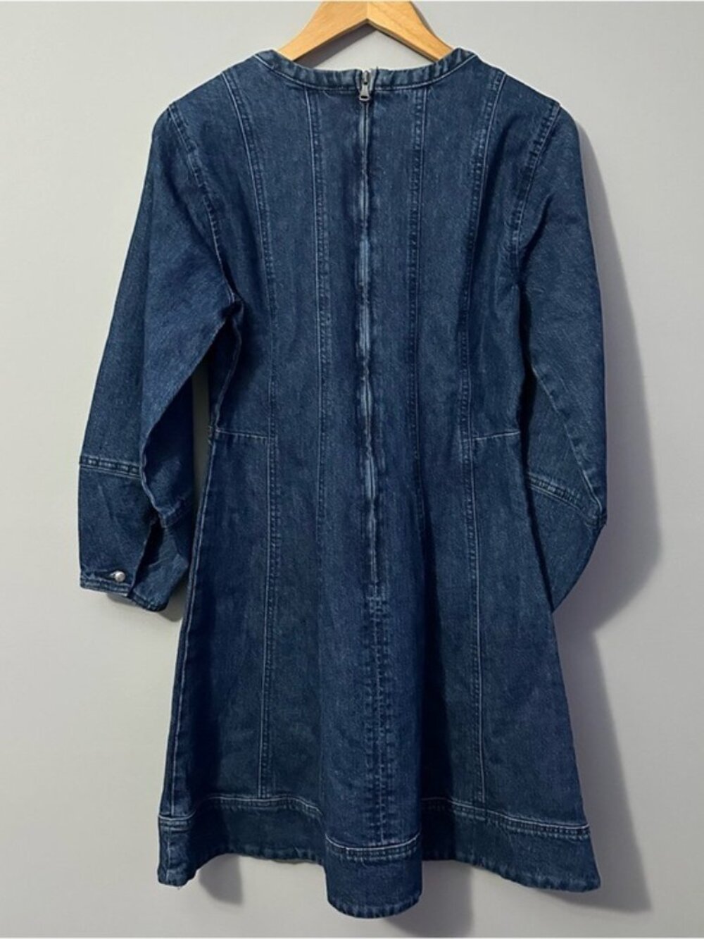 LOFT Denim Mini Dress Size 4 Barrel Sleeve Western Chic Cottagecore - Picture 5 of 12